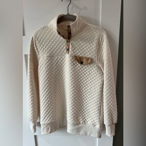 Doe & Rae Sweater, Quilted Pullover Sweatshirt Cream Brown Snap Front Women’s M